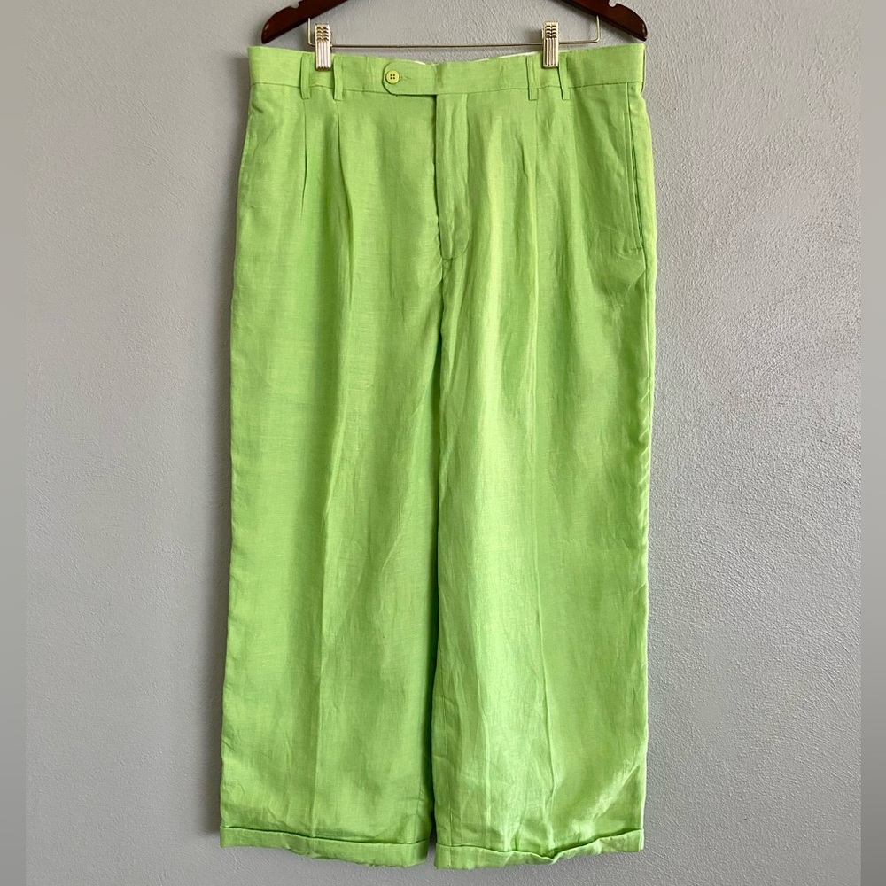 Bergati Womens Pants Size 16 100% Linen Casual Lightweight Lime Green